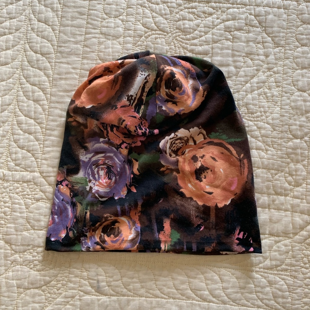 BOHO 🔮 floral slouchy jersey fabric beanie / hat